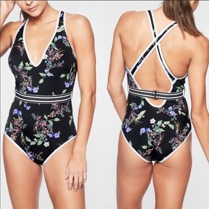 Athleta | Gold Coast Black Floral One Piece